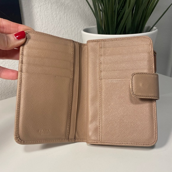 Prada Saffiano Leather Bifold Wallet In Beige - Picture 6 of 13